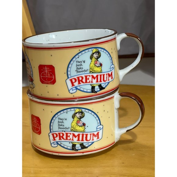 Set of 2 Premium Crackers Mugs, Soup, Chili, Cocoa, Coffee, 1991 Made in Japan - Picture 4 of 7